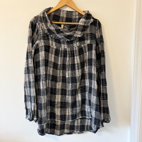 Free People Walk in the Park Plaid Cowl Neck Tunic | Size Large - Picture 1 of 9